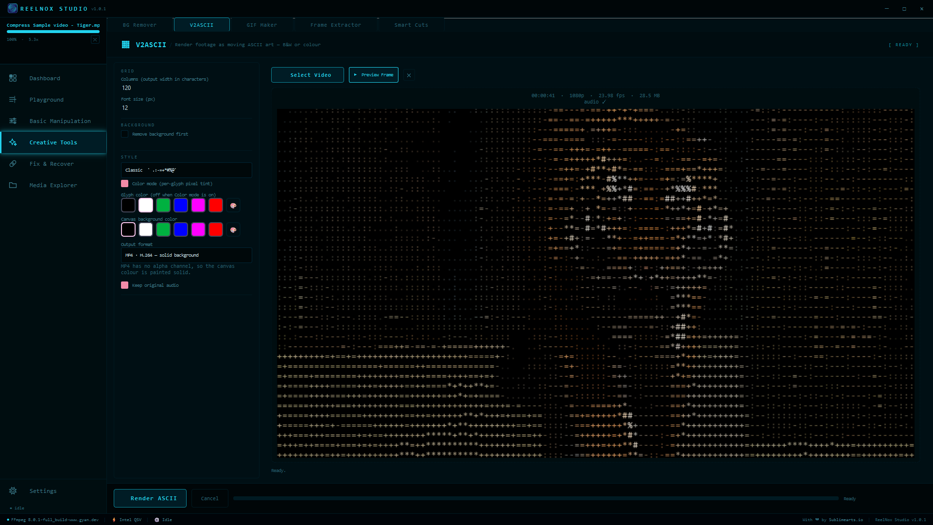 V2ASCII convierte tu material en arte ASCII animado, en vivo.
